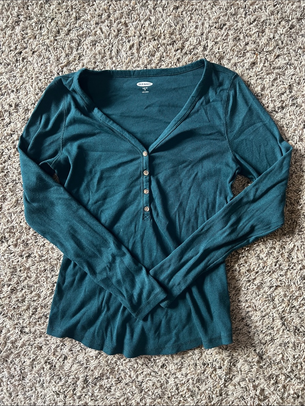 Old Navy Teal Long-Sleeve Henley Top with Button Placket
